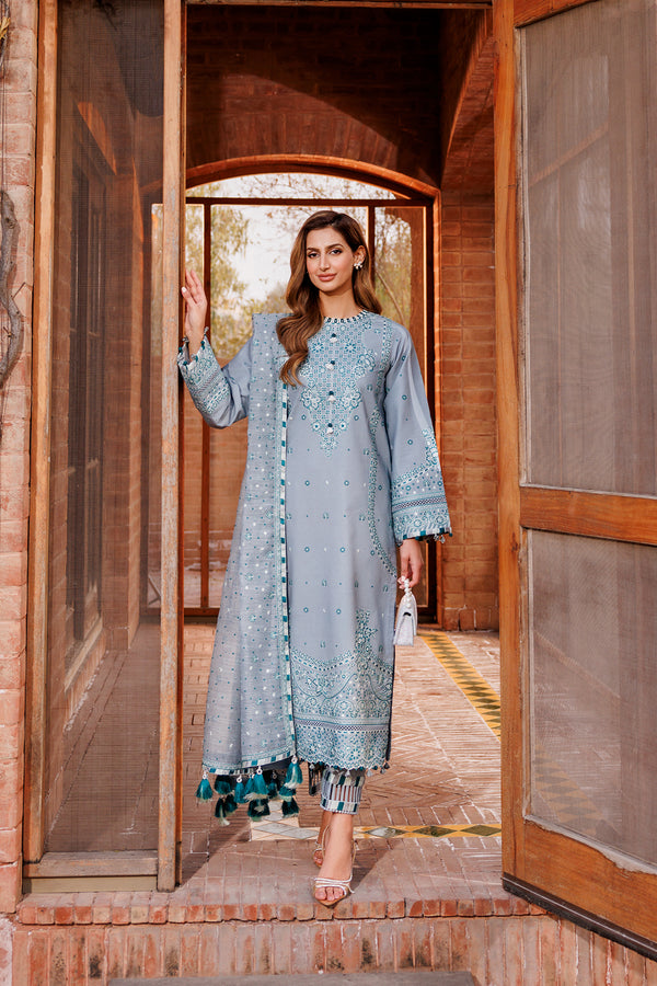 Farasha | Dastoor Embroidered Lawn SS24 | BERYL GREY by Farasha - Designer Dress - Type: Ladies Clothes - Available at Libayah - 100% Original