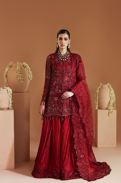 SCARLET – authentic Pakistani formal dress from the Emaan Adeel Celestique Formals 25 collection for women in the UK.