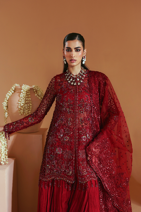 SCARLET – authentic Pakistani formal dress from the Emaan Adeel Celestique Formals 25 collection for women in the UK.