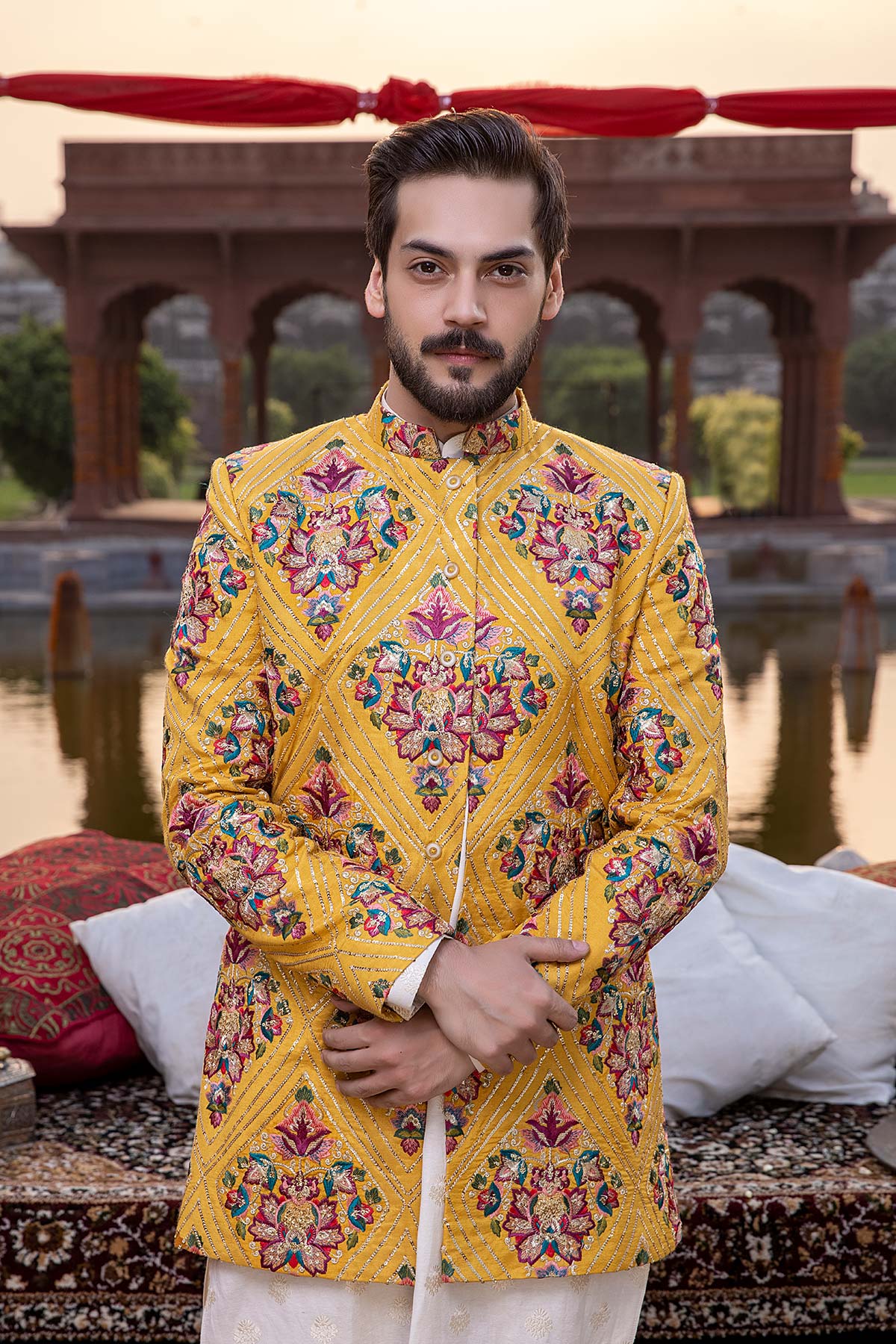 Pakistani Menswear | Mina Kashif | Sherwani D-16 by Libayah - Designer Dress - Type: Menswear - Available at Libayah - 100% Original
