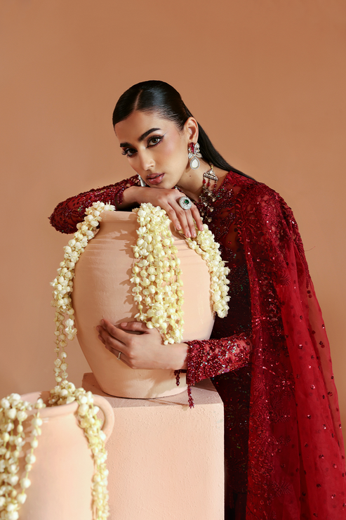 SCARLET – authentic Pakistani formal dress from the Emaan Adeel Celestique Formals 25 collection for women in the UK.
