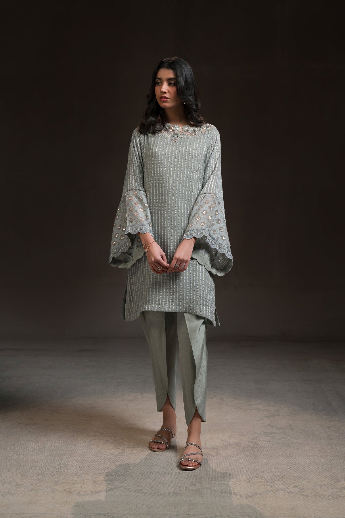 Ammara Khan | Glitz Luxury Pret 24 | BOXY TUNIC AND TULIP SHALWAR SET (D-08) by Ammara Khan - Designer Dress - Type: Ladies Clothes - Available at Libayah - 100% Original