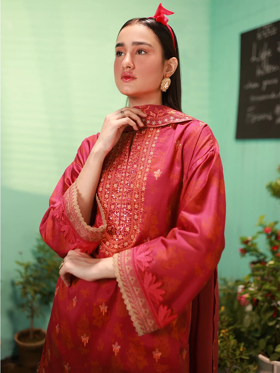Salitex | Izel Lawn 24 | SCARLET - LUXURY LAWN EMBROIDERED SUIT by Salitex - Designer Dress - Type: Casuals - Available at Libayah - 100% Original