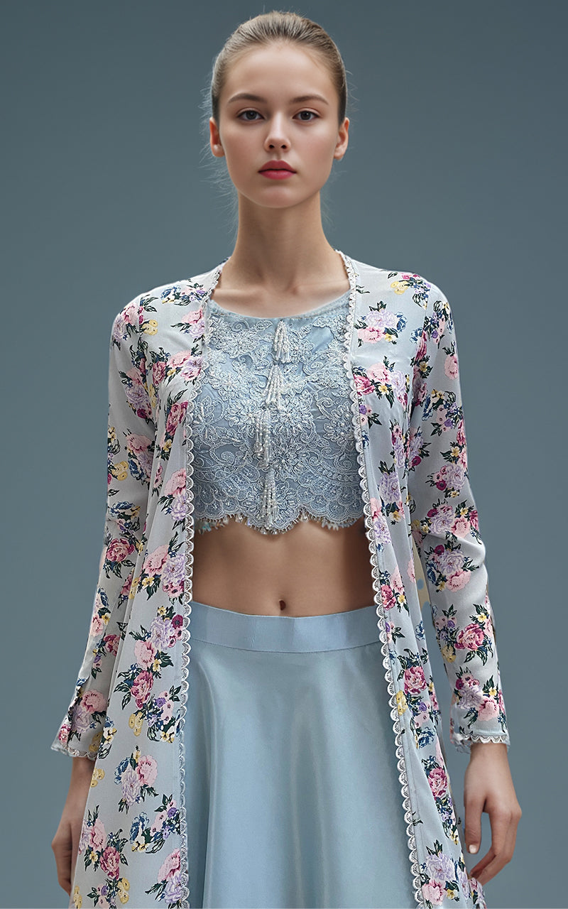 Threads and Motifs | Formal Dresses 25 | Embroidered Blouse With Skirt And Printed Jacket by Threads and Motifs - Designer Dress  - Type : Ladies Clothes - Available at Libayah - 100% Original 