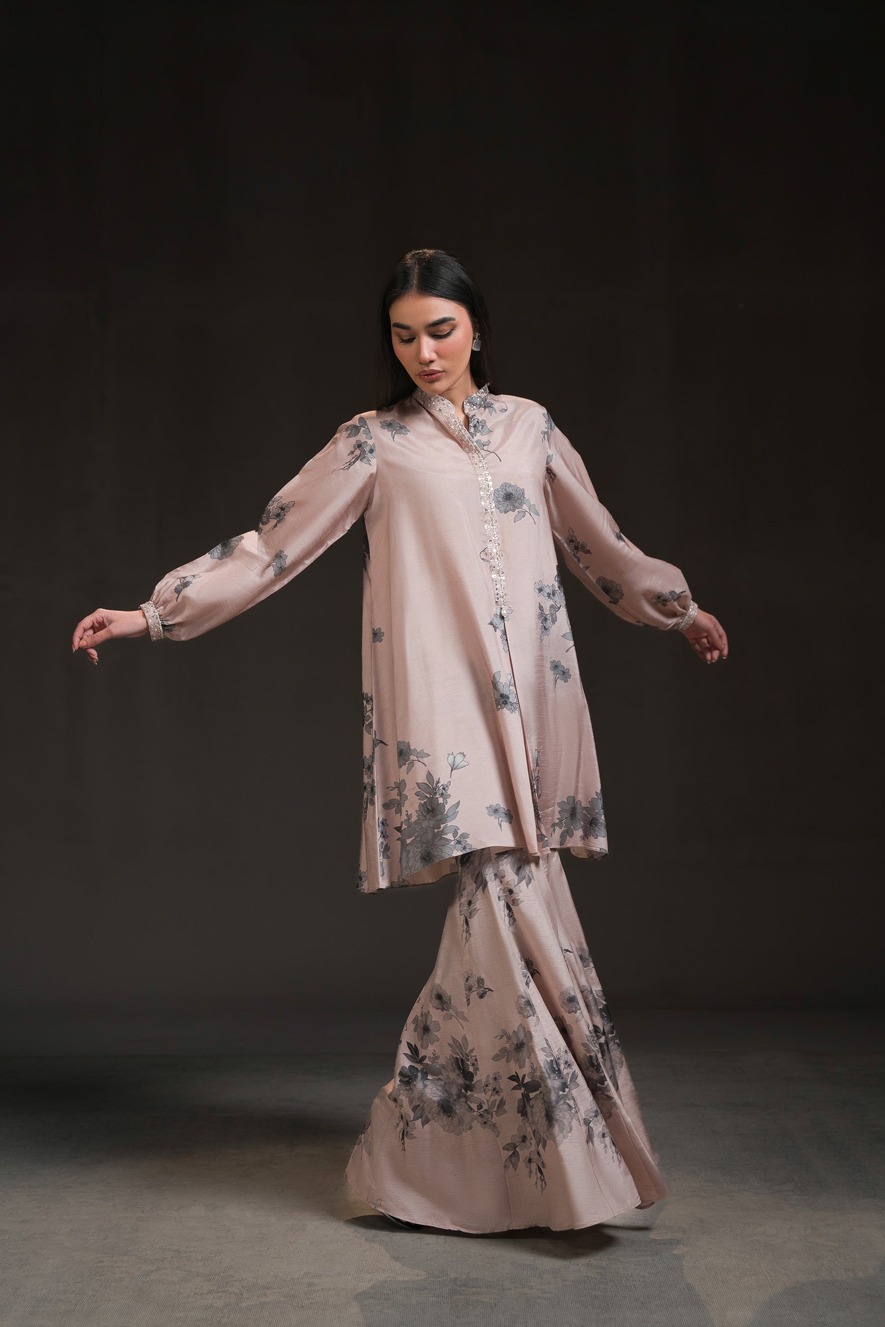 Ammara Khan | Glitz Luxury Pret 24 | FLORAL PRINT GHARARA PANT SET (D-14) by Ammara Khan - Designer Dress - Type: Ladies Clothes - Available at Libayah - 100% Original