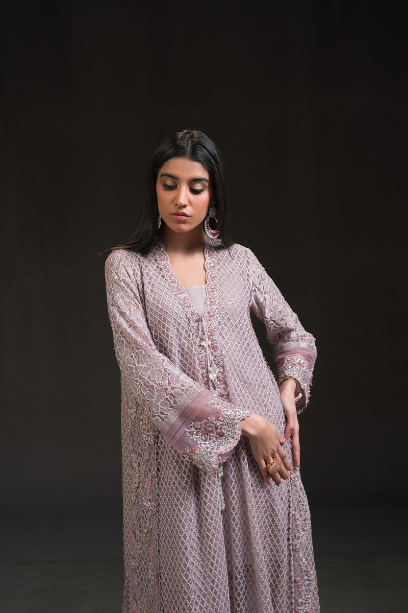 Ammara Khan | Glitz Luxury Pret 24 | FLOWY LAVENDER LONG SHIRT (D-01) by Ammara Khan - Designer Dress - Type: Ladies Clothes - Available at Libayah - 100% Original