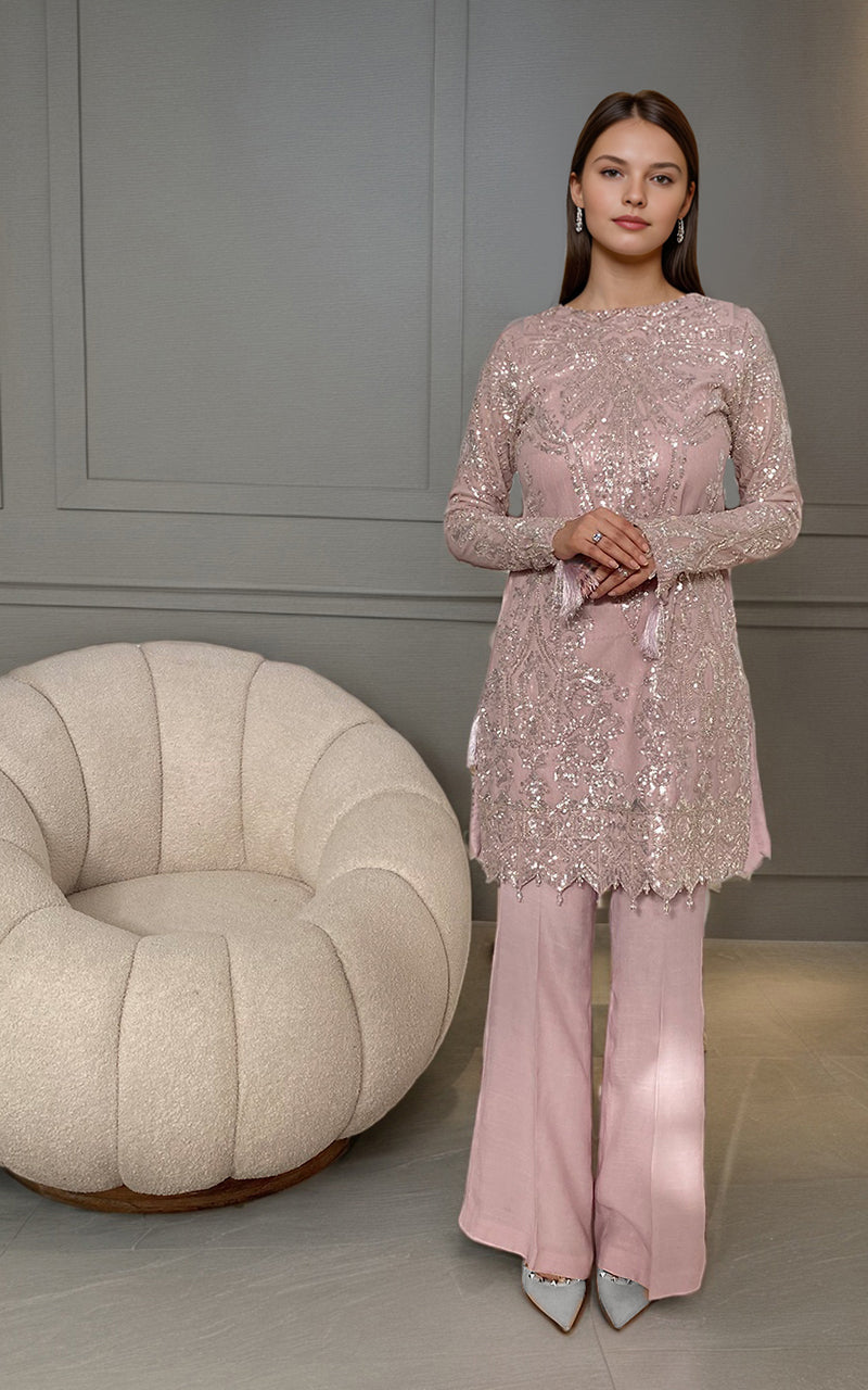 Threads and Motifs | Formal Dresses 25 | Net Embroidered Shirt by Threads and Motifs - Designer Dress  - Type : Ladies Clothes - Available at Libayah - 100% Original 