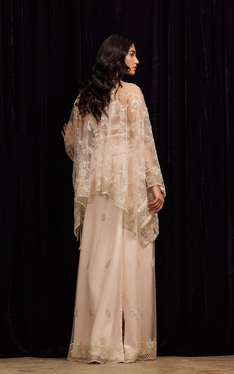 Threads and Motifs | Formal Dresses 25 | Net Embroidered Cape With Tube And Skirt by Threads and Motifs - Designer Dress  - Type : Ladies Clothes - Available at Libayah - 100% Original 
