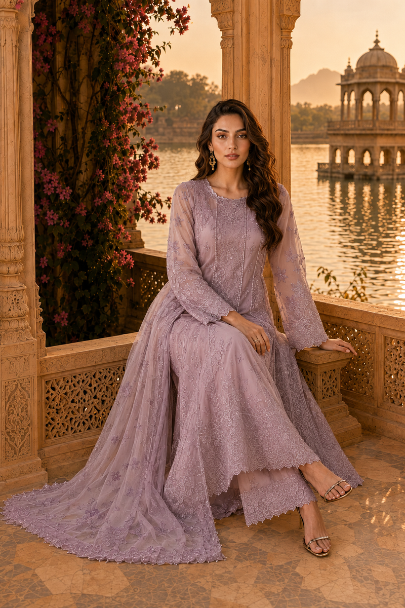 Saadia Asad | Nooriyah Luxury Chiffon | D6 - Vintage Mauve by Saadia Asad - Designer Dress  - Type : Ladies Clothes - Available at Libayah - 100% Original 