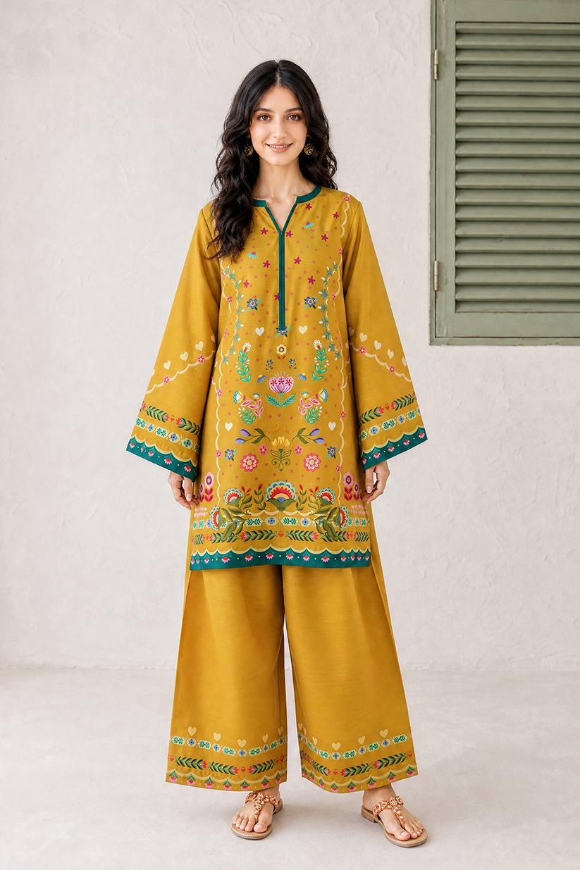 Saad Shaikh | Ease Fall Edit 26 | D-08 Co-ord Set Mustard by Saad Shaikh - Designer Dress  - Type : Ladies Clothes - Available at Libayah - 100% Original 