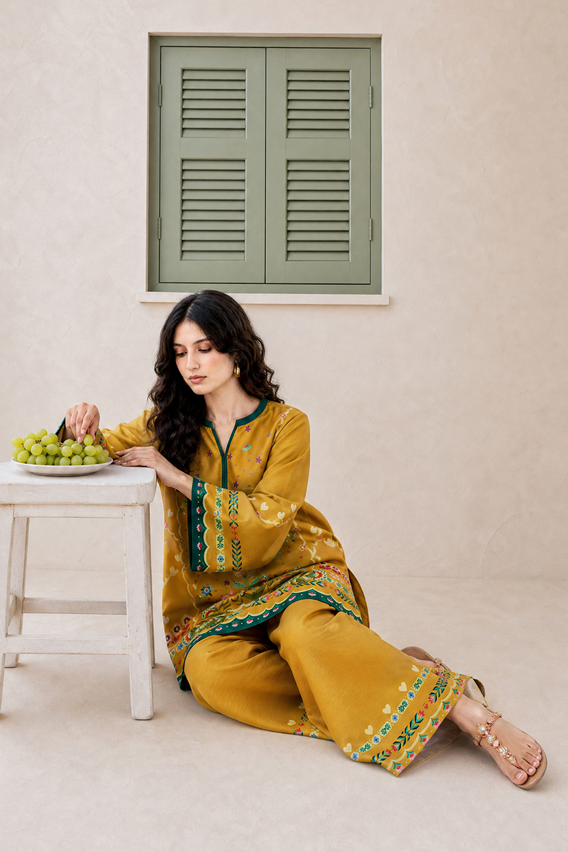 Saad Shaikh | Ease Fall Edit 26 | D-08 Co-ord Set Mustard by Saad Shaikh - Designer Dress  - Type : Ladies Clothes - Available at Libayah - 100% Original 