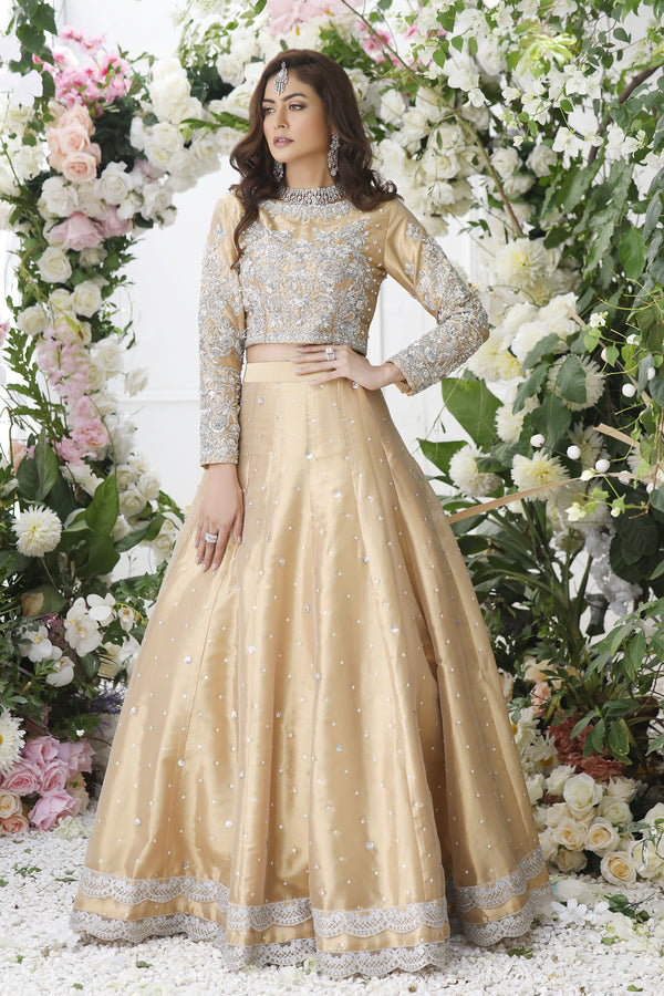 Wahajmkhan | Eden wedding Formals | ANTIQUE GOLD LENGA & CHOLI by Wahaj M.Khan - Designer Dress - Type: Ladies Clothes - Available at Libayah - 100% Original