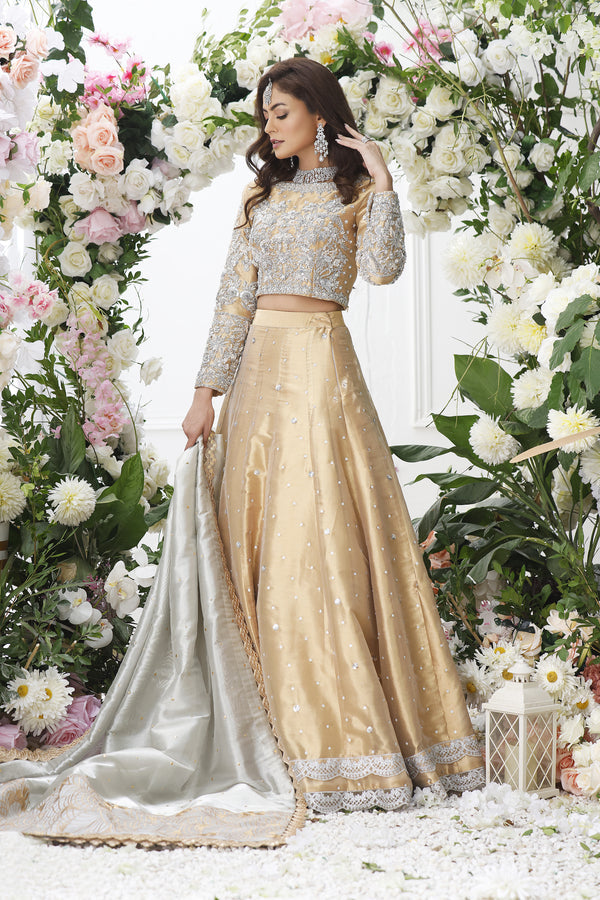 Wahajmkhan | Eden wedding Formals | ANTIQUE GOLD LENGA & CHOLI by Wahaj M.Khan - Designer Dress - Type: Ladies Clothes - Available at Libayah - 100% Original
