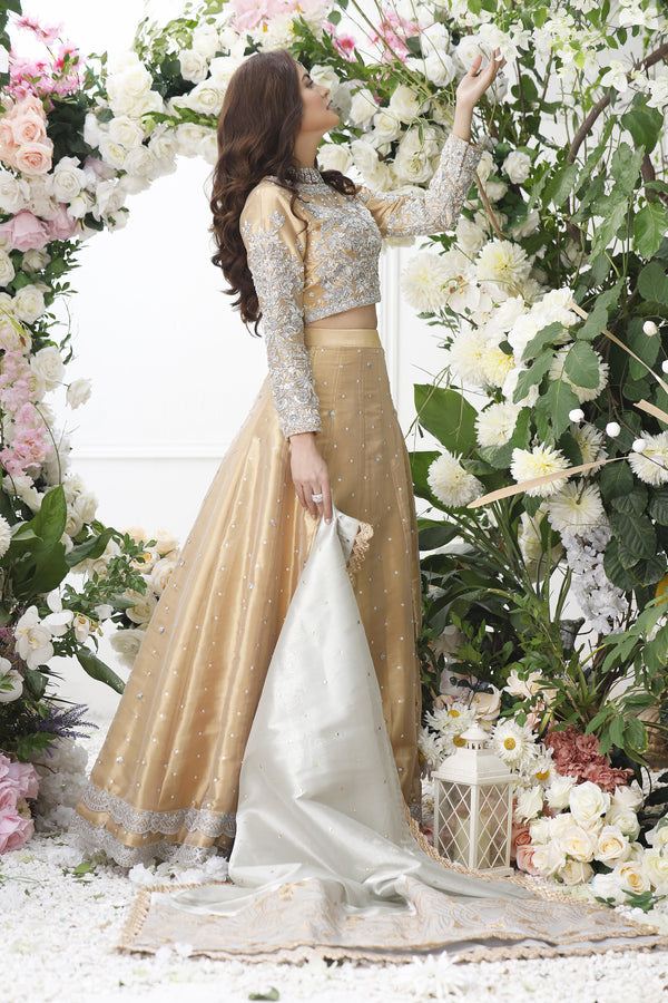 Wahajmkhan | Eden wedding Formals | ANTIQUE GOLD LENGA & CHOLI by Wahaj M.Khan - Designer Dress - Type: Ladies Clothes - Available at Libayah - 100% Original