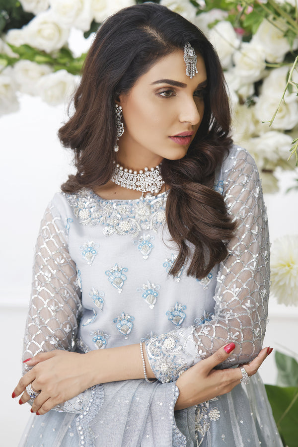 Wahajmkhan | Eden wedding Formals | ICE BLUE ANARKALI WITH FRILL LENGA by Wahaj M.Khan - Designer Dress - Type: Ladies Clothes - Available at Libayah - 100% Original
