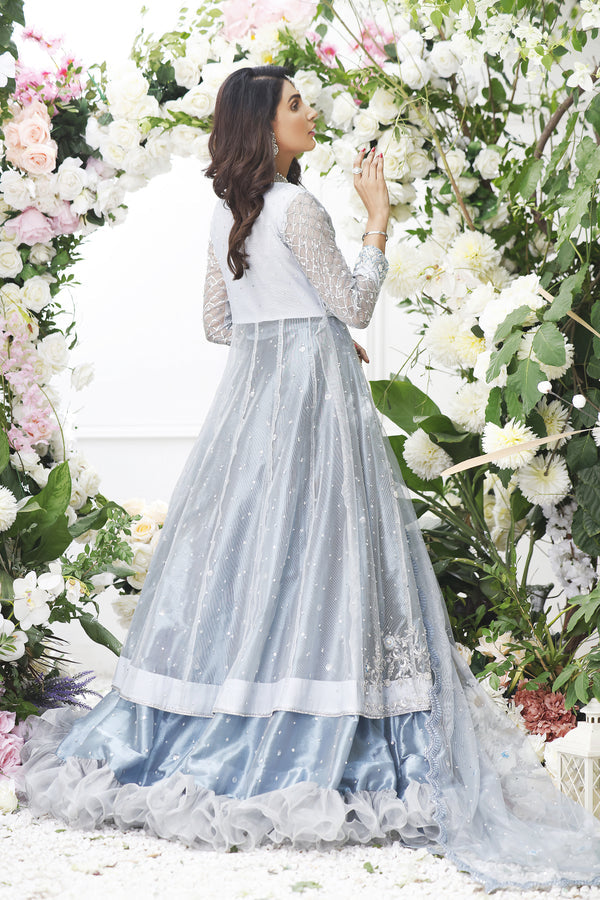 Wahajmkhan | Eden wedding Formals | ICE BLUE ANARKALI WITH FRILL LENGA by Wahaj M.Khan - Designer Dress - Type: Ladies Clothes - Available at Libayah - 100% Original