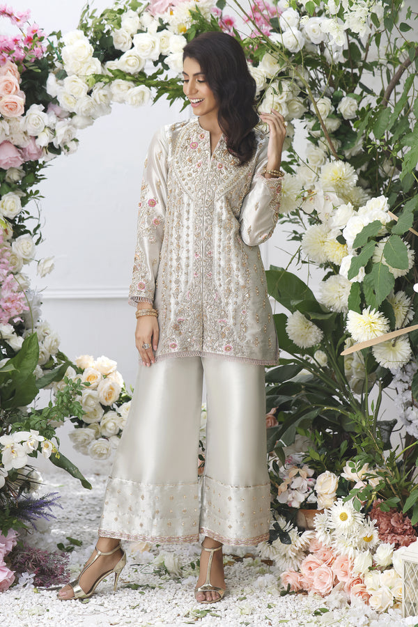 Wahajmkhan | Eden wedding Formals | SILVER SHORT JACKET by Wahaj M.Khan - Designer Dress - Type: Ladies Clothes - Available at Libayah - 100% Original