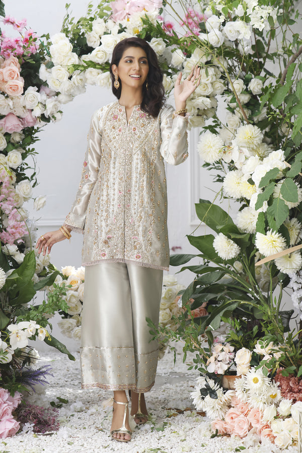 Wahajmkhan | Eden wedding Formals | SILVER SHORT JACKET by Wahaj M.Khan - Designer Dress - Type: Ladies Clothes - Available at Libayah - 100% Original