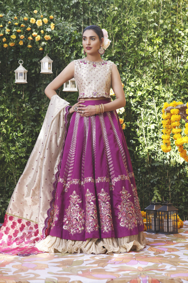 Wahajmbegum | Mehrunnisa Wedding Formals | PURPLE GOLD LEHNGA by Wahaj M.Khan - Designer Dress - Type: Ladies Clothes - Available at Libayah - 100% Original