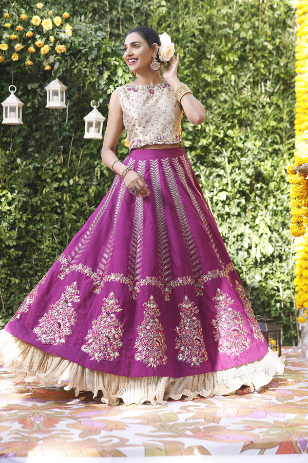 Wahajmbegum | Mehrunnisa Wedding Formals | PURPLE GOLD LEHNGA by Wahaj M.Khan - Designer Dress - Type: Ladies Clothes - Available at Libayah - 100% Original