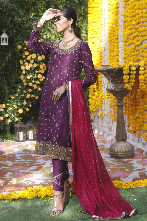 Wahajmbegum | Mehrunnisa Wedding Formals | PURPLE MAGENTA A-LINE OUTFIT by Wahaj M.Khan - Designer Dress - Type: Ladies Clothes - Available at Libayah - 100% Original