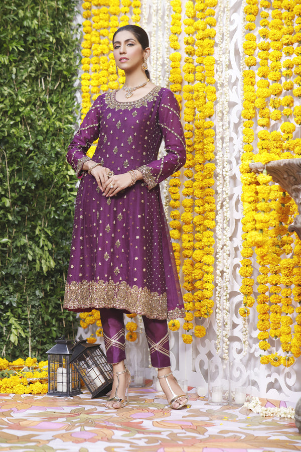 Wahajmbegum | Mehrunnisa Wedding Formals | PURPLE MAGENTA A-LINE OUTFIT by Wahaj M.Khan - Designer Dress - Type: Ladies Clothes - Available at Libayah - 100% Original