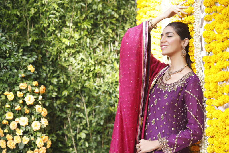 Wahajmbegum | Mehrunnisa Wedding Formals | PURPLE MAGENTA A-LINE OUTFIT by Wahaj M.Khan - Designer Dress - Type: Ladies Clothes - Available at Libayah - 100% Original