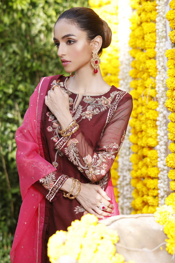 Wahajmbegum | Mehrunnisa Wedding Formals | MAROON BOX SHIRT OUTFIT by Wahaj M.Khan - Designer Dress - Type: Ladies Clothes - Available at Libayah - 100% Original