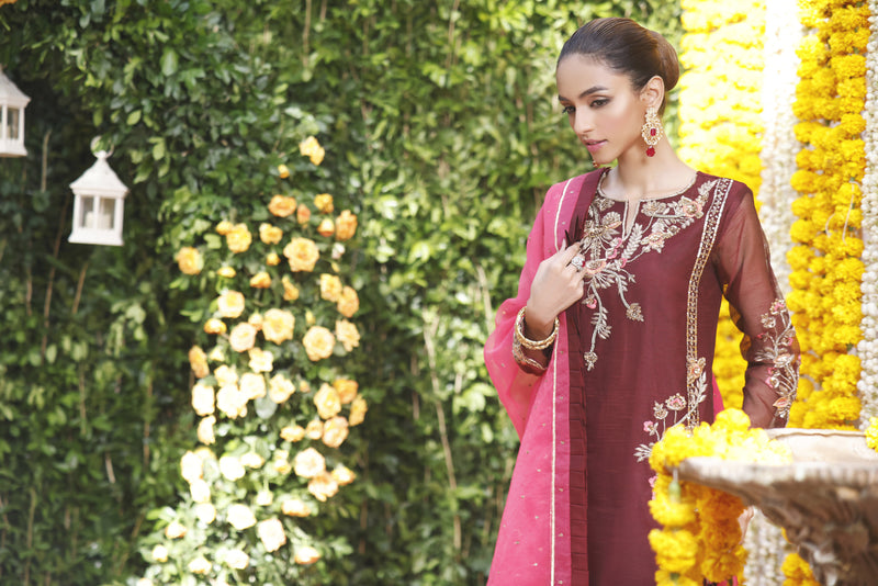 Wahajmbegum | Mehrunnisa Wedding Formals | MAROON BOX SHIRT OUTFIT by Wahaj M.Khan - Designer Dress - Type: Ladies Clothes - Available at Libayah - 100% Original