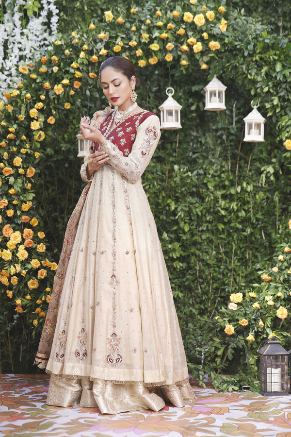 Wahajmbegum | Mehrunnisa Wedding Formals | MAROON IVORY ANARKALI by Wahaj M.Khan - Designer Dress - Type: Ladies Clothes - Available at Libayah - 100% Original