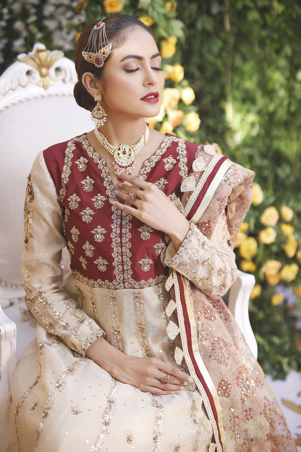 Wahajmbegum | Mehrunnisa Wedding Formals | MAROON IVORY ANARKALI by Wahaj M.Khan - Designer Dress - Type: Ladies Clothes - Available at Libayah - 100% Original