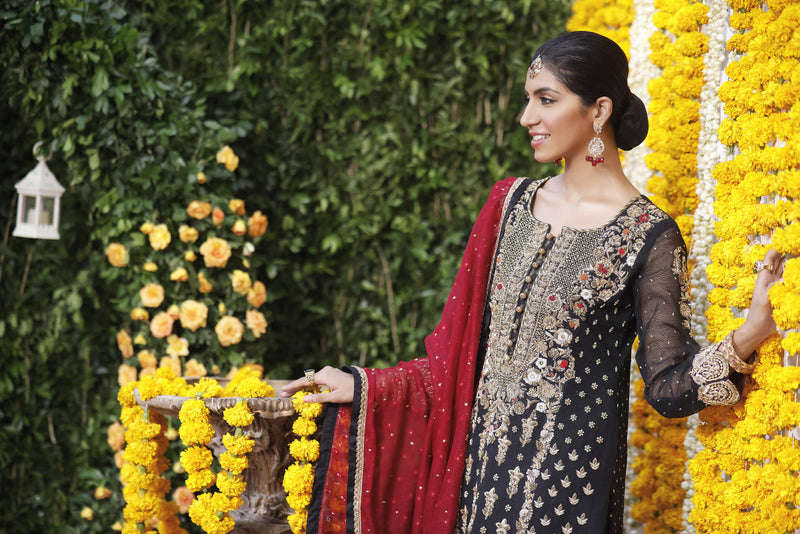Wahajmbegum | Mehrunnisa Wedding Formals | BLACK & MAROON COUTURE OUTFIT by Wahaj M.Khan - Designer Dress - Type: Ladies Clothes - Available at Libayah - 100% Original