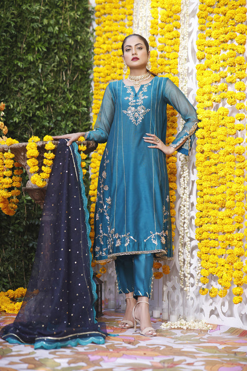Wahajmbegum | Mehrunnisa Wedding Formals | TURQUOISE PANEL OUTFIT by Wahaj M.Khan - Designer Dress - Type: Ladies Clothes - Available at Libayah - 100% Original