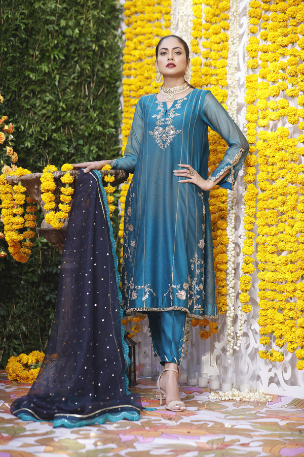 Wahajmbegum | Mehrunnisa Wedding Formals | TURQUOISE PANEL OUTFIT by Wahaj M.Khan - Designer Dress - Type: Ladies Clothes - Available at Libayah - 100% Original