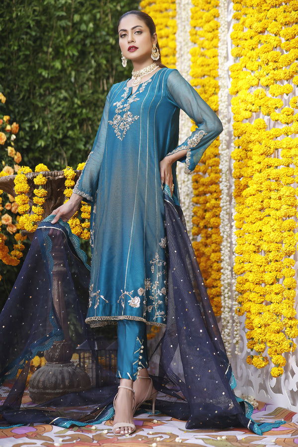 Wahajmbegum | Mehrunnisa Wedding Formals | TURQUOISE PANEL OUTFIT by Wahaj M.Khan - Designer Dress - Type: Ladies Clothes - Available at Libayah - 100% Original