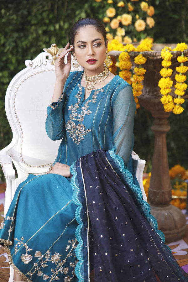 Wahajmbegum | Mehrunnisa Wedding Formals | TURQUOISE PANEL OUTFIT by Wahaj M.Khan - Designer Dress - Type: Ladies Clothes - Available at Libayah - 100% Original