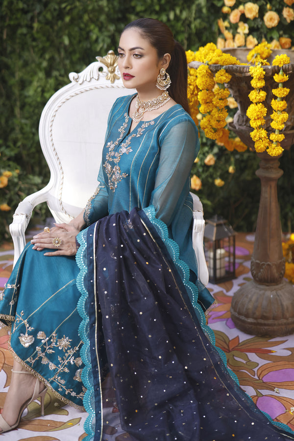 Wahajmbegum | Mehrunnisa Wedding Formals | TURQUOISE PANEL OUTFIT by Wahaj M.Khan - Designer Dress - Type: Ladies Clothes - Available at Libayah - 100% Original