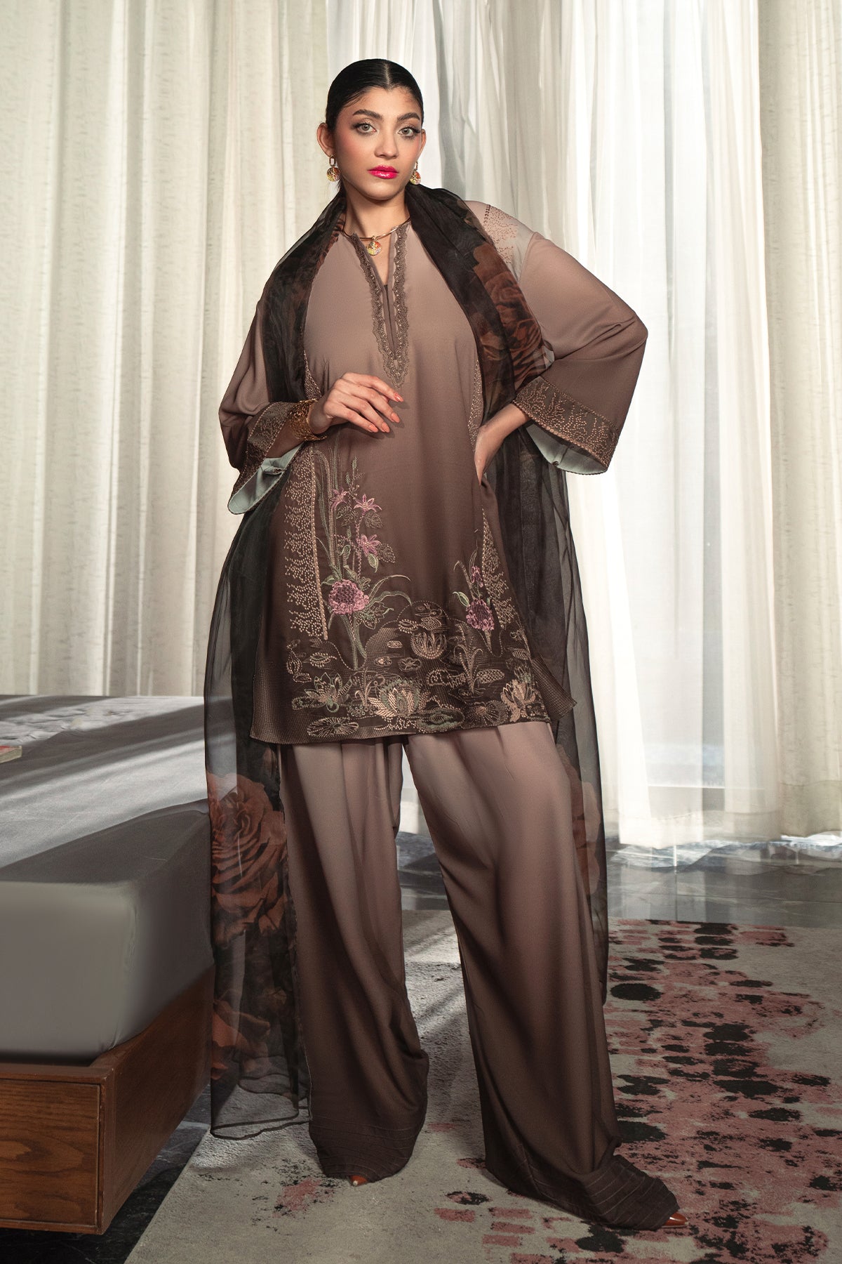 Erum Khan | Eid Edit 25 | Mocha Muse by Erum Khan - Designer Dress - Type: Ladies Clothes - Available at Libayah - 100% Original