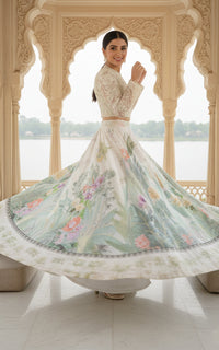 Threads and Motifs | Formal Outfits | Blouse With Jacket And Printed Lehenga