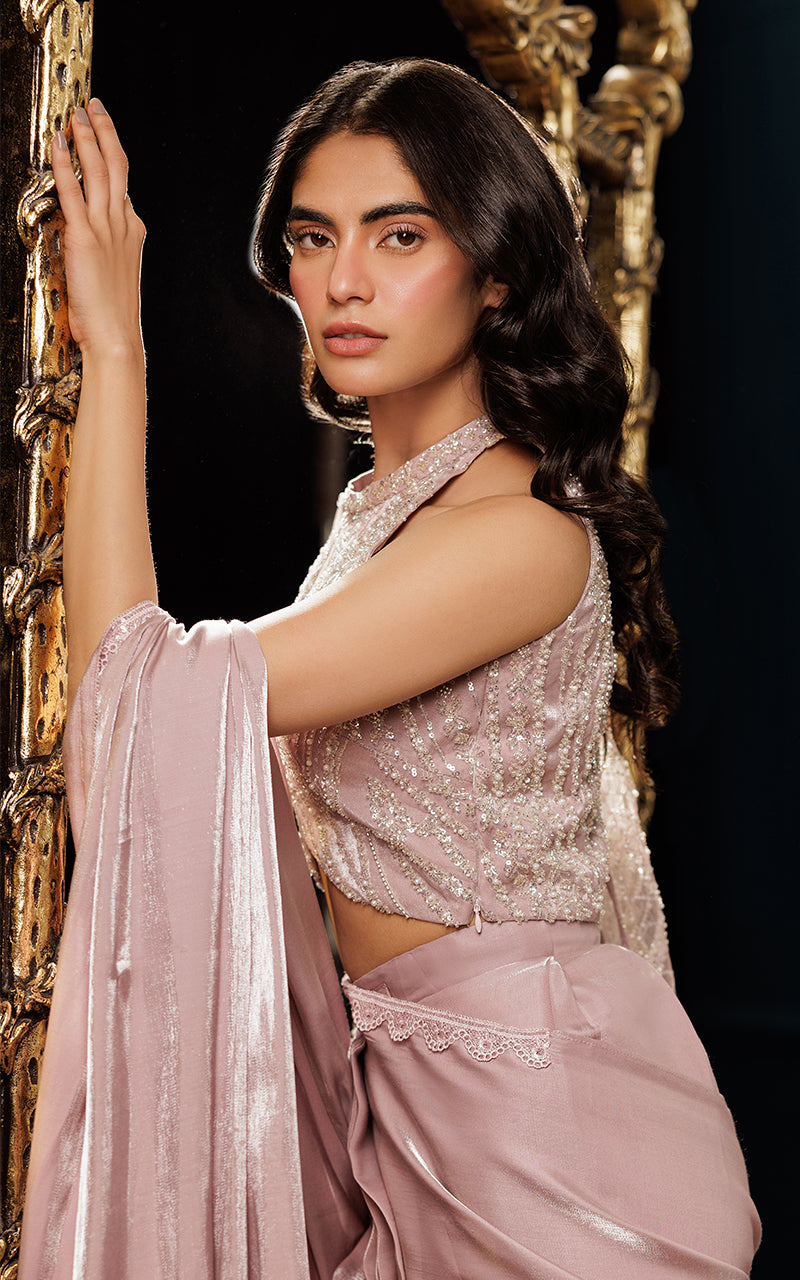 Threads and Motifs | Formal Dresses 25 | Net Embroidered Cape With Blouse And Skirt Saree by Threads and Motifs - Designer Dress  - Type : Ladies Clothes - Available at Libayah - 100% Original 