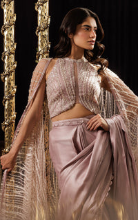 Threads and Motifs | Formal Dresses 25 | Net Embroidered Cape With Blouse And Skirt Saree by Threads and Motifs - Designer Dress  - Type : Ladies Clothes - Available at Libayah - 100% Original 