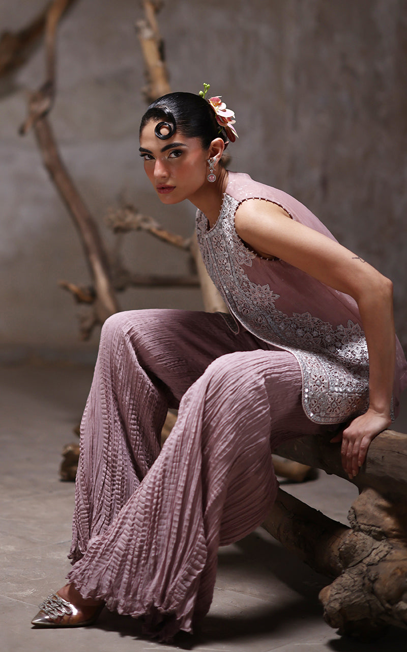 Threads and Motifs | Formal Dresses 25 | Organza Embroidered Jacket With Crushed Trouser by Threads and Motifs - Designer Dress  - Type : Ladies Clothes - Available at Libayah - 100% Original 