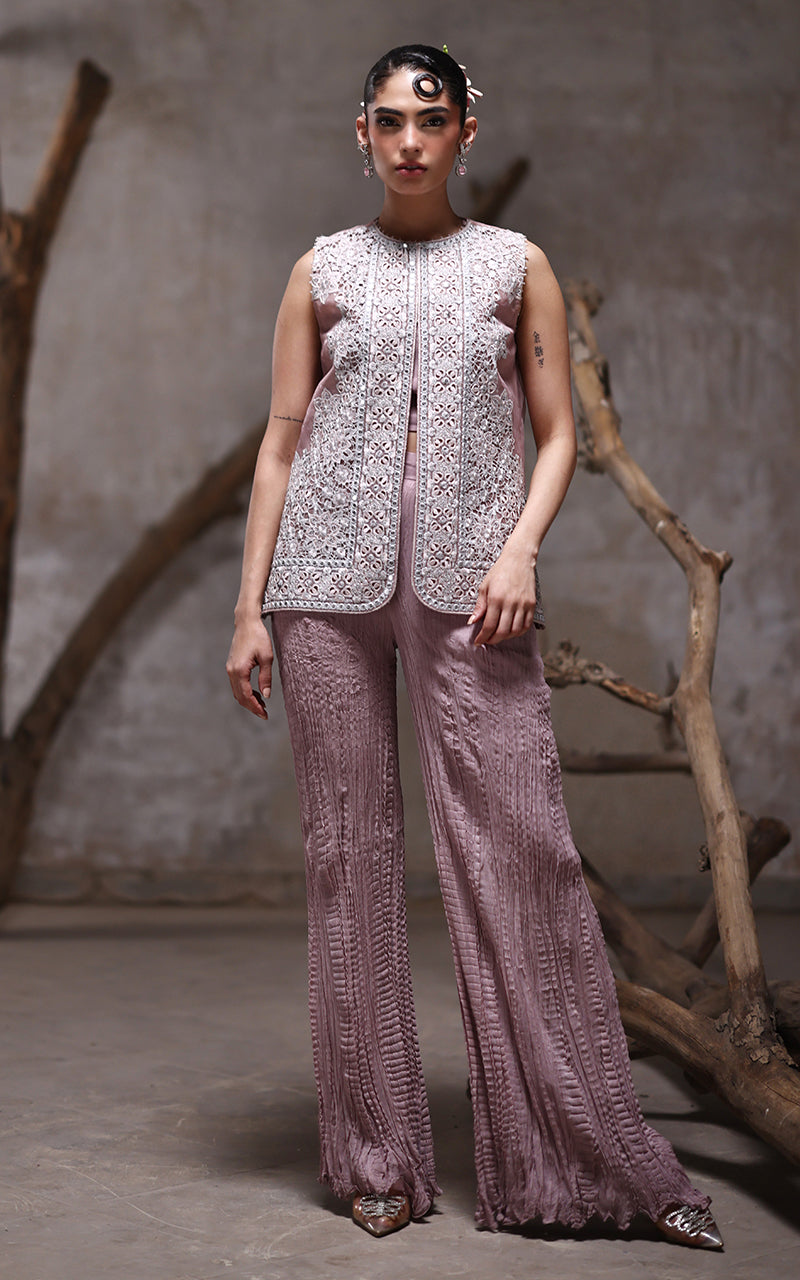 Threads and Motifs | Formal Dresses 25 | Organza Embroidered Jacket With Crushed Trouser by Threads and Motifs - Designer Dress  - Type : Ladies Clothes - Available at Libayah - 100% Original 