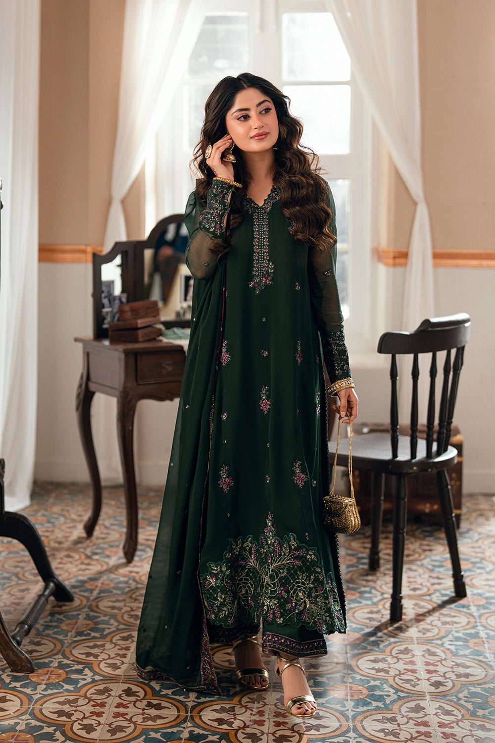 Azure | Eid Drop | Glimmer Green - by Libayah - Registered Vendor of : Azure - 100% Original Designer Dress