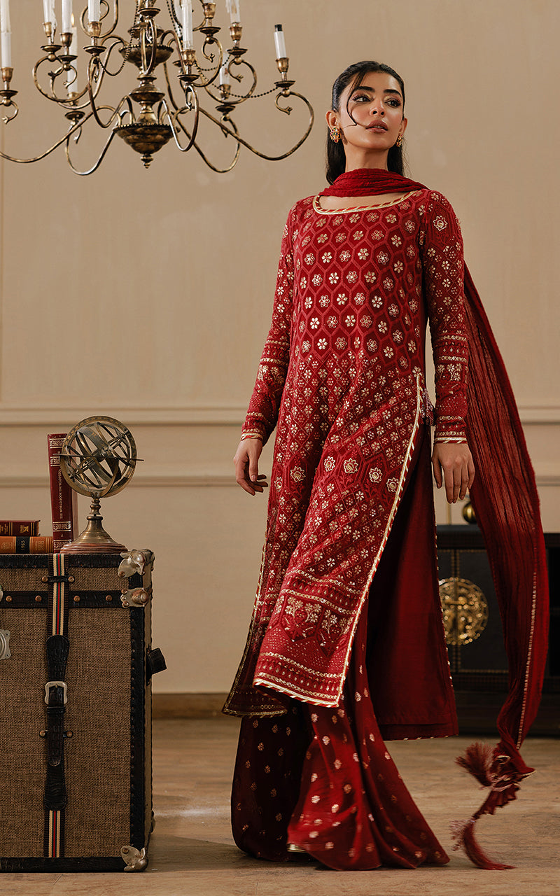 Threads and Motifs | Formal Dresses 25 | Embroidered Shirt With Gharara And Dupatta by Threads and Motifs - Designer Dress  - Type : Ladies Clothes - Available at Libayah - 100% Original 