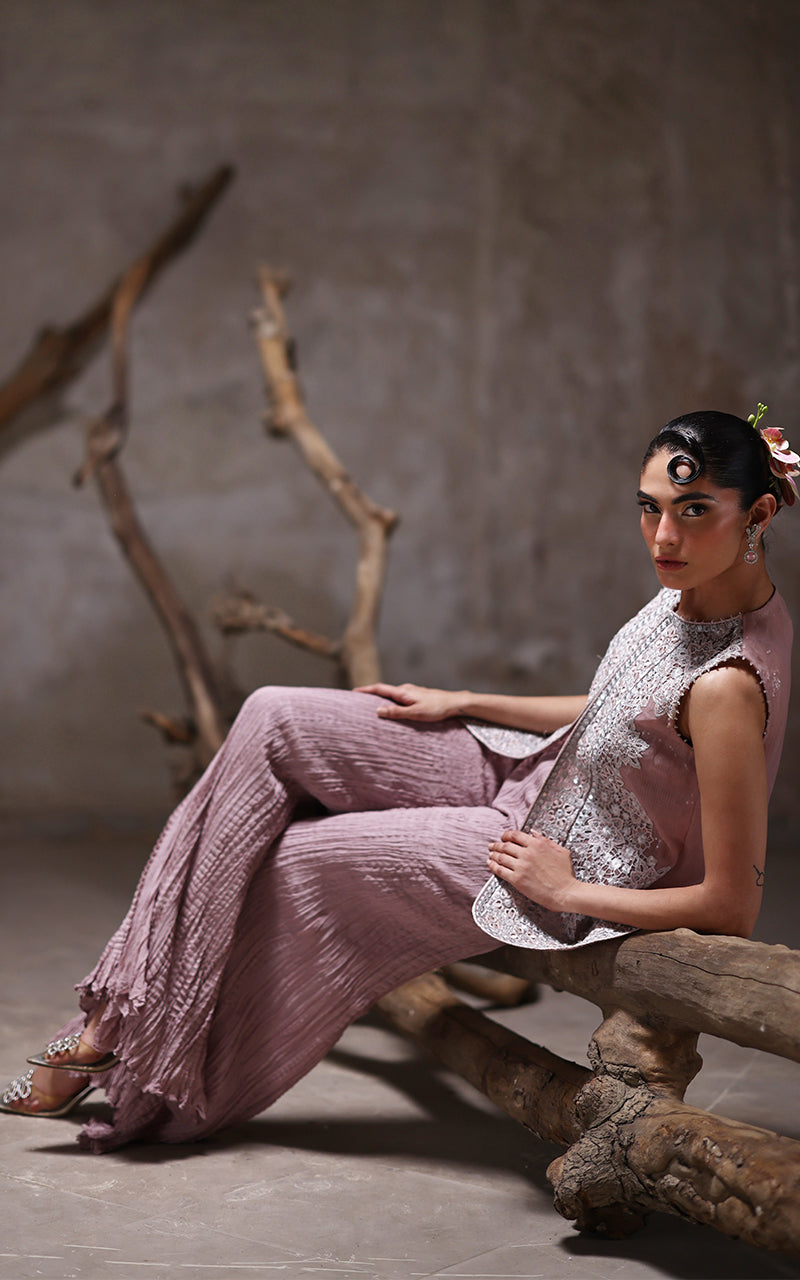 Threads and Motifs | Formal Dresses 25 | Organza Embroidered Jacket With Crushed Trouser by Threads and Motifs - Designer Dress  - Type : Ladies Clothes - Available at Libayah - 100% Original 