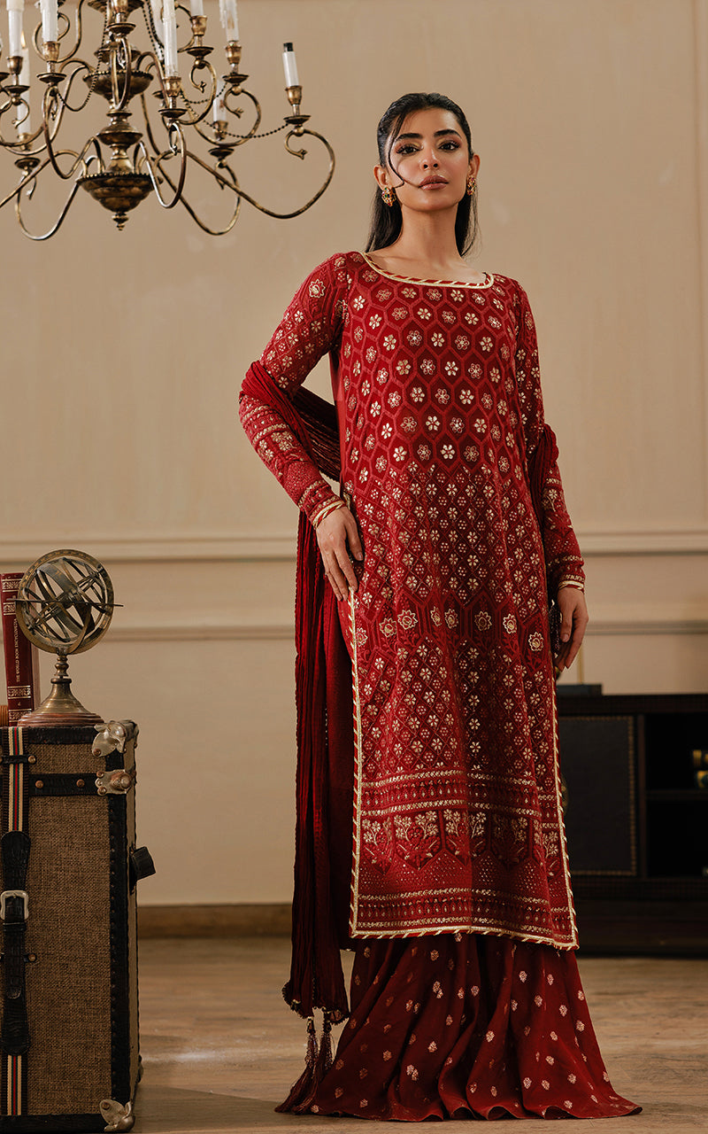 Threads and Motifs | Formal Dresses 25 | Embroidered Shirt With Gharara And Dupatta by Threads and Motifs - Designer Dress  - Type : Ladies Clothes - Available at Libayah - 100% Original 