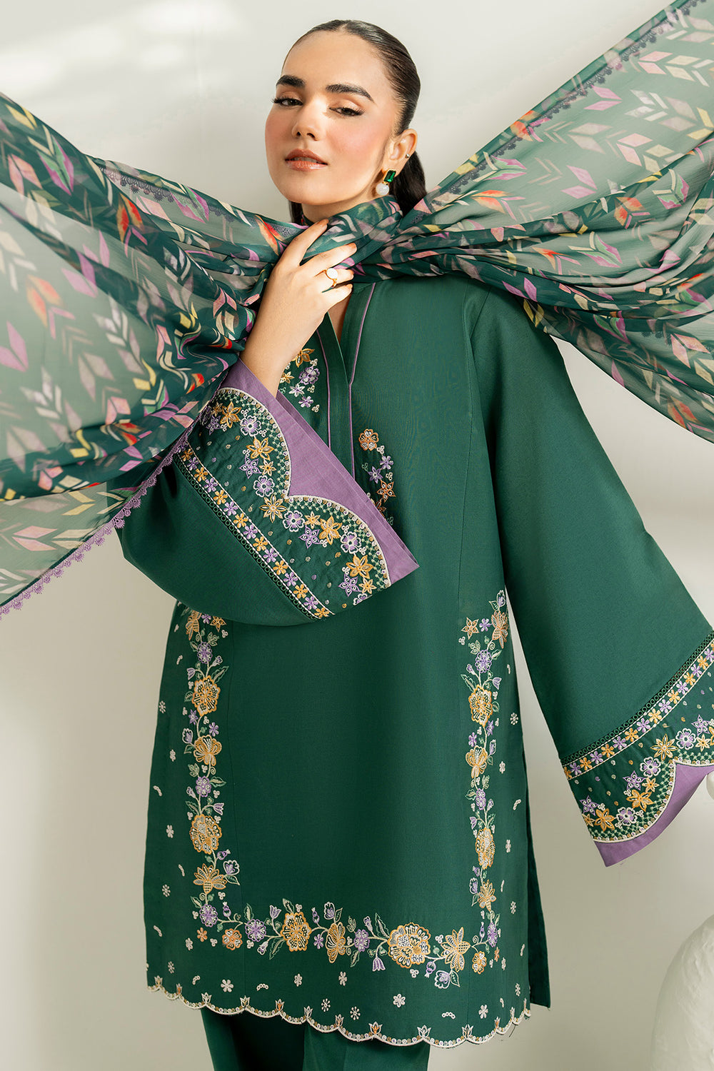 Farasha | Thread Lines Embroidered | Deep Pine by Farasha - Designer Dress  - Type : Ladies Clothes - Available at Libayah - 100% Original 