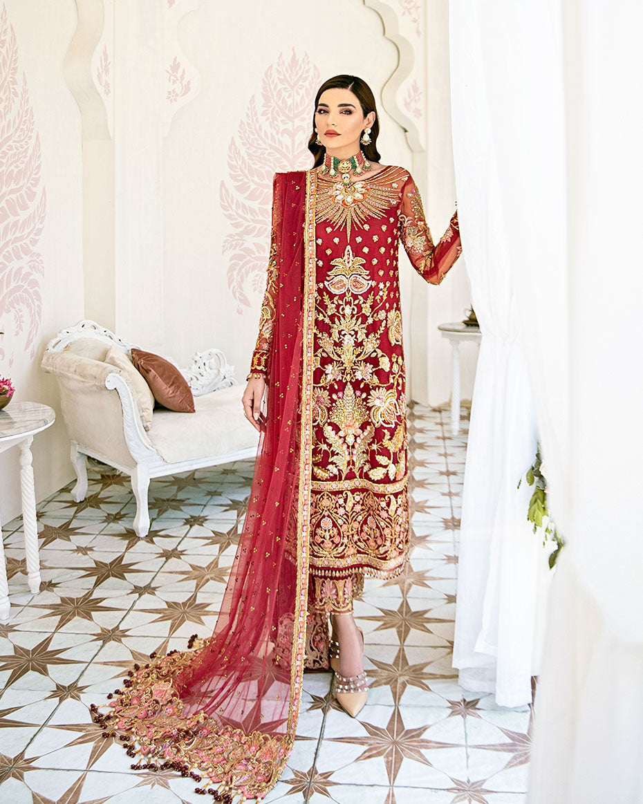 Gulaal | Wedding Formals | Rouge Embroidered Net 3-Piece Suit WS-06 by Gulaal - Designer Dress - Type: Ladies Clothes - Available at Libayah - 100% Original