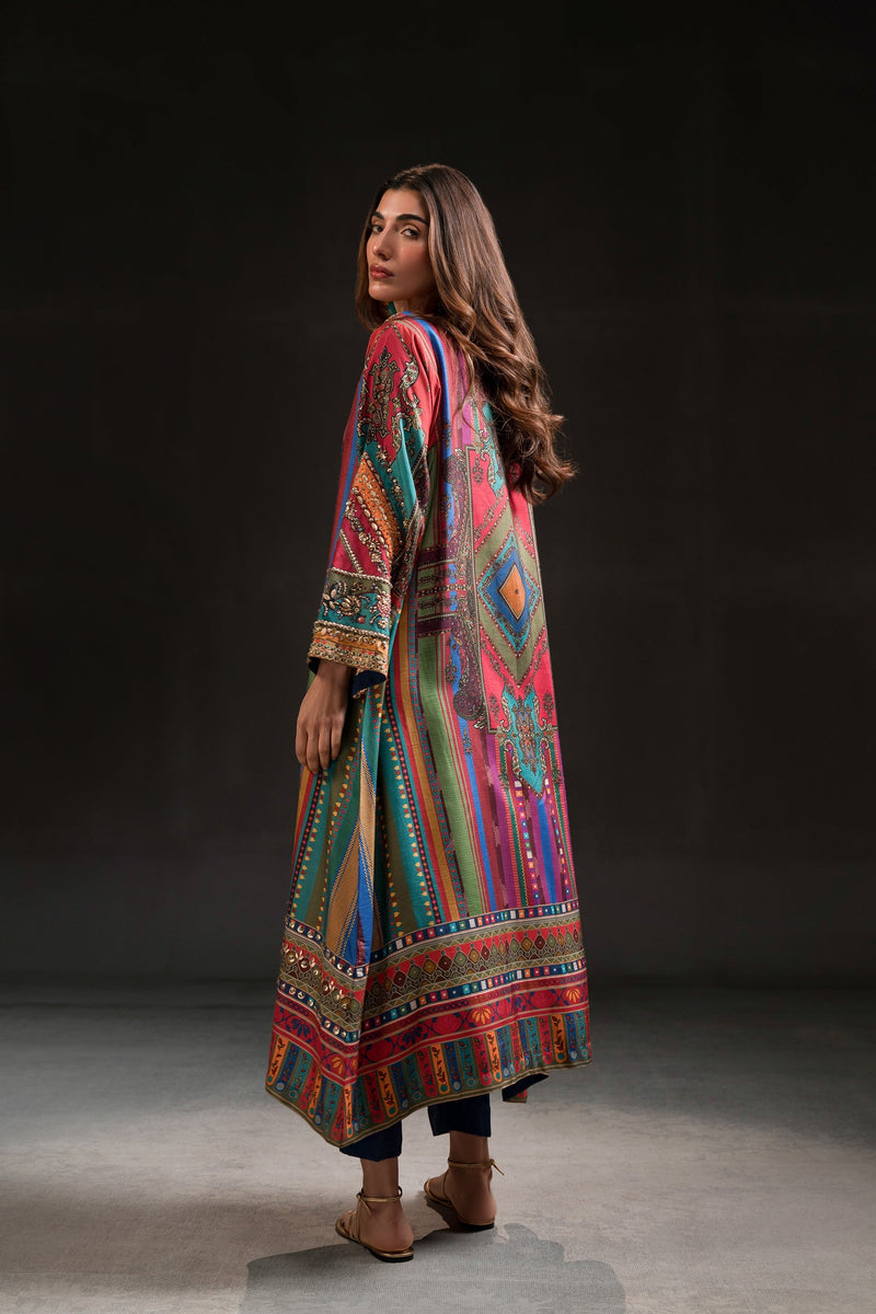 Ammara Khan | Glitz Luxury Pret 24 | MAGENTA RAINBOW TUNIC SET (D-10) by Ammara Khan - Designer Dress - Type: Ladies Clothes - Available at Libayah - 100% Original